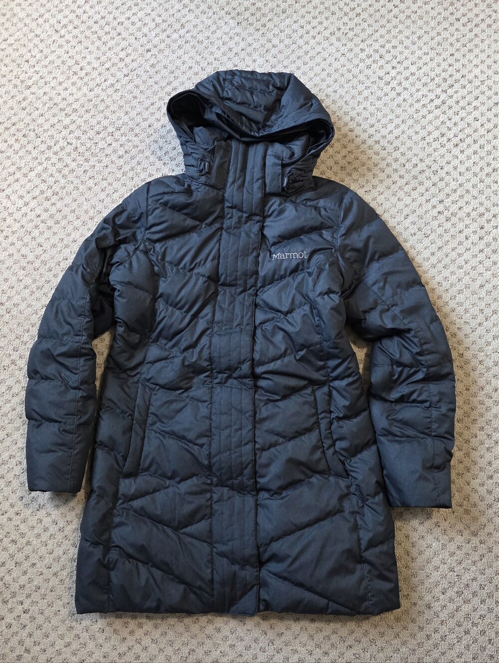 Marmot 700 Black Long Hooded Puffer Coat